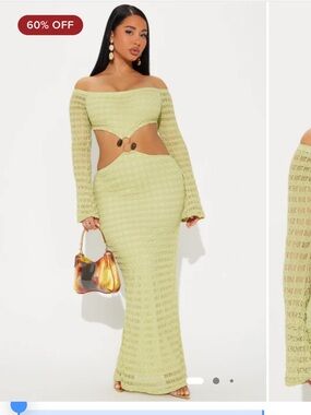 Fashion Nova Lime Green Crochet Cutout Maxi Dress